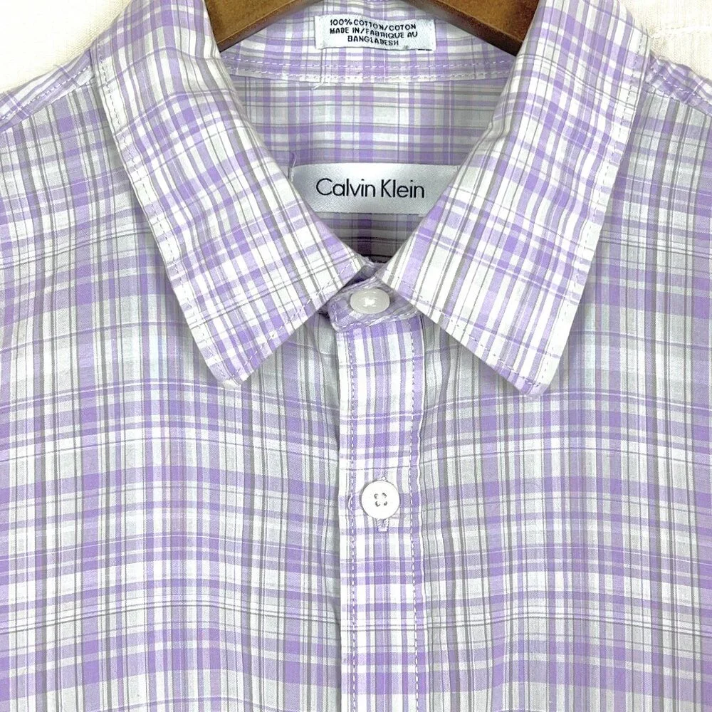 Calvin Klein Oxford Style Checked Woman's Cotton Button Down Shirt Size Medium - Picture 2 of 7